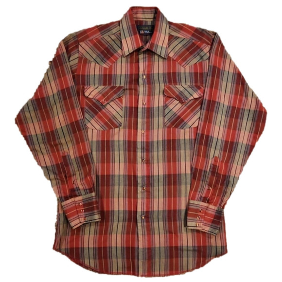 Panhandle Slim Red & Tan Plaid Western Snap Button-Up Shirt - Picture 1 of 6